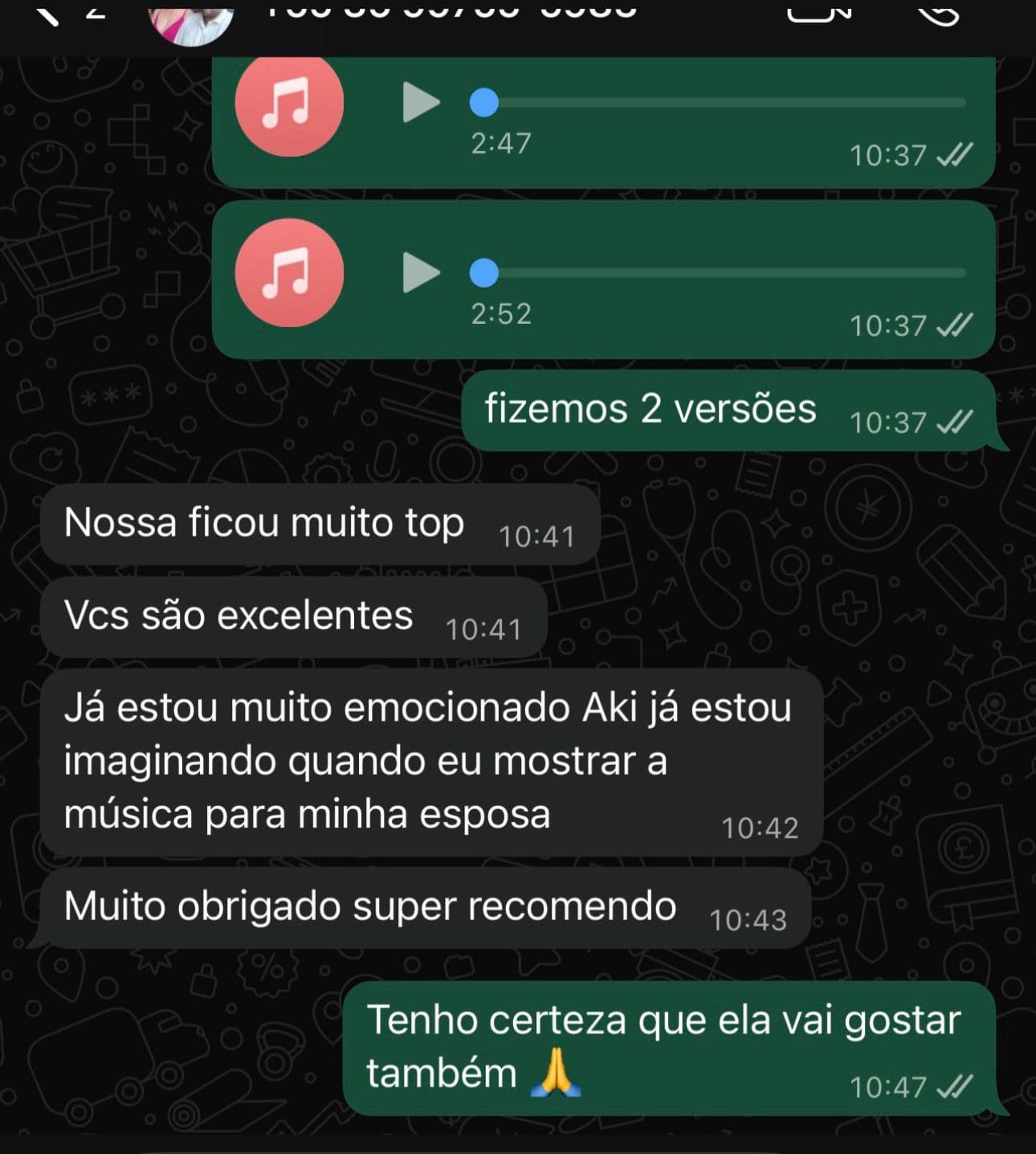 Print de conversa no WhatsApp de um cliente do Clube da Música