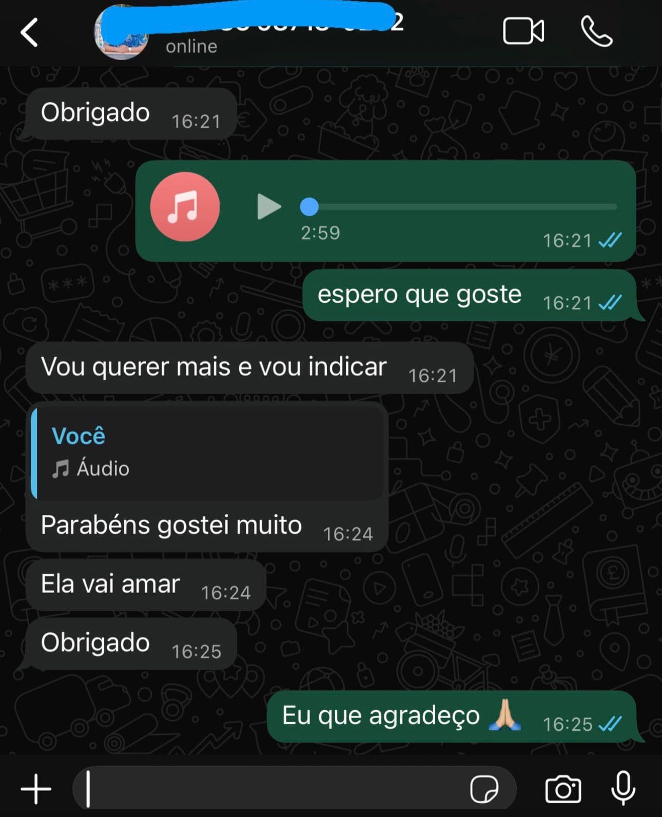 Print de conversa no WhatsApp de um cliente do Clube da Música