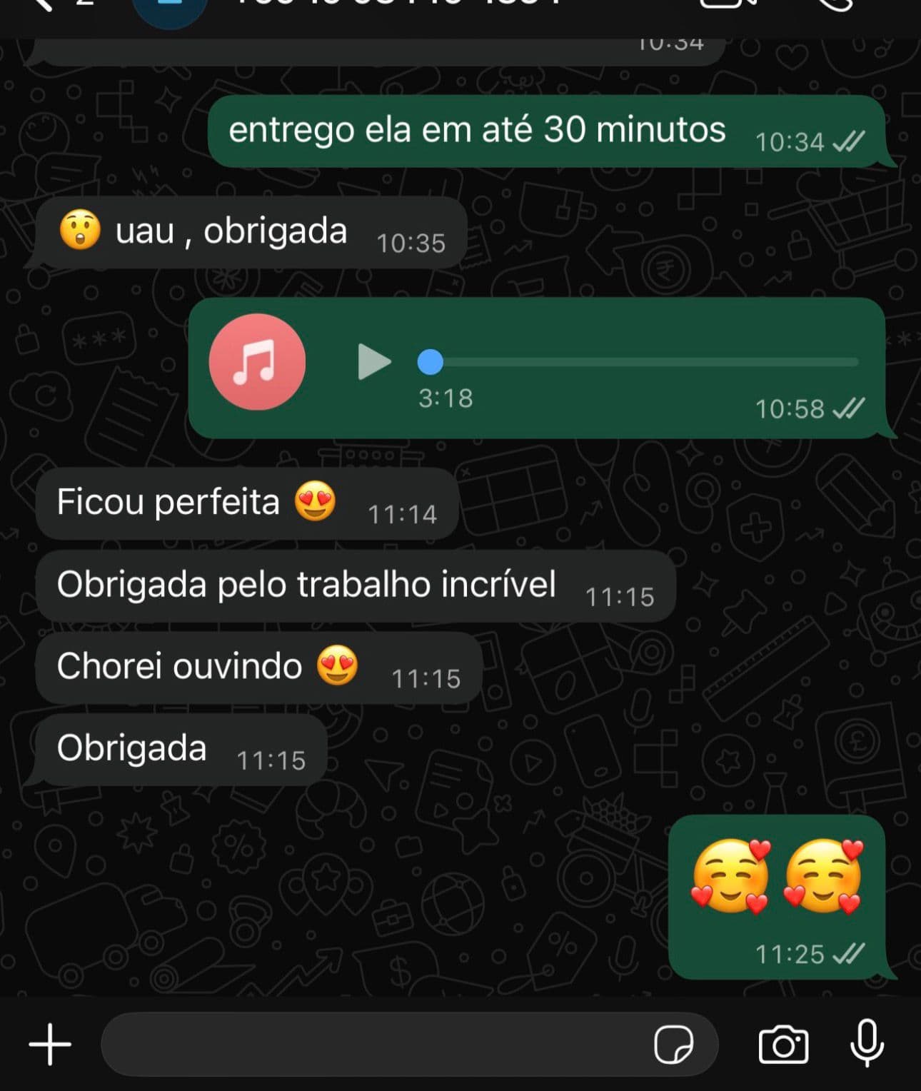 Print de conversa no WhatsApp de um cliente do Clube da Música