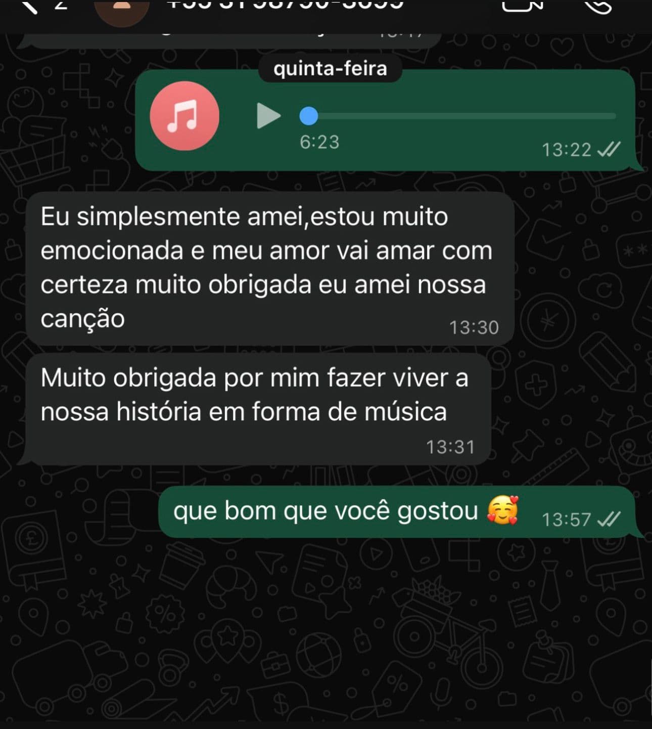 Print de conversa no WhatsApp de um cliente do Clube da Música