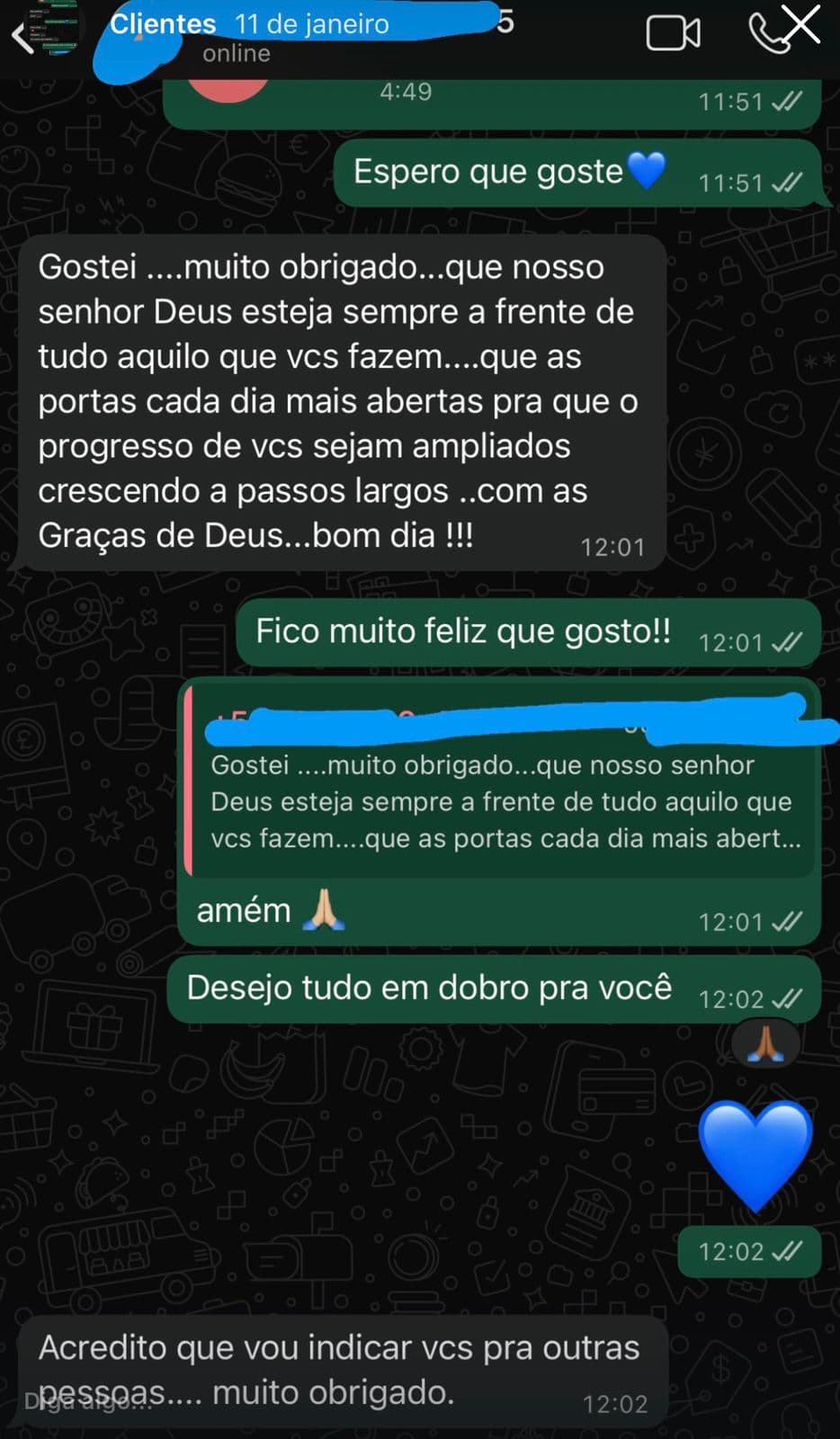 Print de conversa no WhatsApp de um cliente do Clube da Música